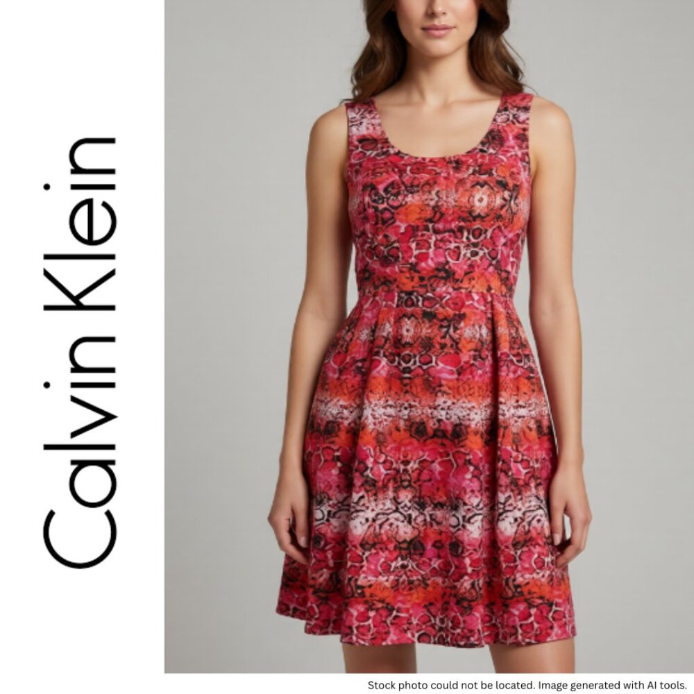 Calvin Klein Women’s Size 10 Pink Snakeskin Print Fit & Flare Dress Sleeveless